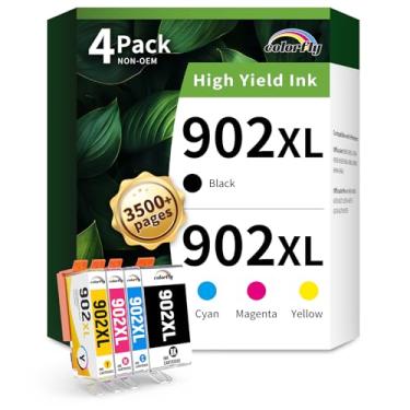Imagem de colorfly Cartuchos de tinta compatíveis 902XL de substituição para HP902 XL pacote combo 902 902X L Officejet Pro 6978 tintas Use com OfficejetPro 6968 6970 OfficeJet 6962 6958 (902XLBK, 902C, 902M