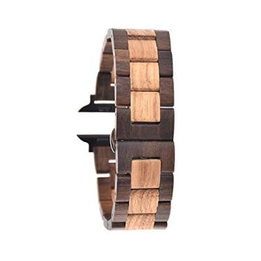 Imagem de EdwardKwok Pulseira de relógio de madeira para Apple Watch 42 mm/44 mm, 100% ecológica, pulseira para Apple Watch SE, Apple Watch Series 6/5/4/3/2/1 (preto (ébano + zebra), 42 mm/44 mm)