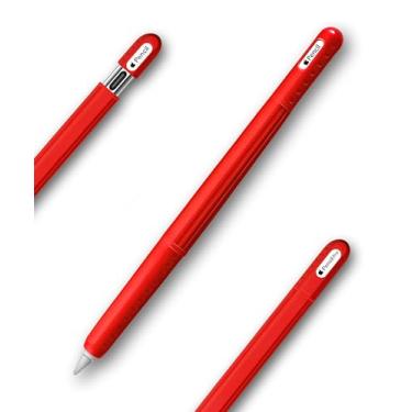 Imagem de Capa de silicone compatível com Apple Pencil (2ª geração/Pro/USB-C) – capa protetora, aderência confortável, design ergonômico antiderrapante, leve e resistente a arranhões (vermelha)