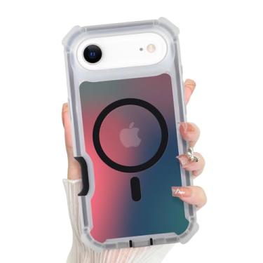 Imagem de Bonoma Capa Plus 2025, traseira iridescente, suporte magnético para capa à prova de choque MagSafe, proteção de alta qualidade de cristal e canto para meninas e mulheres - preta