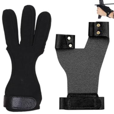 Imagem de Conjunto de luvas e protetor de mão para tiro com arco: protetor de couro PU de 2 dedos para mão esquerda + luva de aba de 3 dedos, antiderrapante, respirável, confortável, adequado para homens e