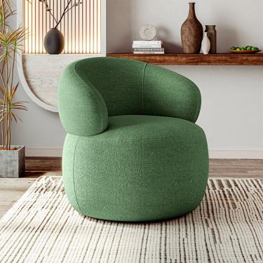 Imagem de Poltrona Design Orgânico Moderno E Sofisticado Eloah Base Giratória Bouclé Italiano Verde Selva