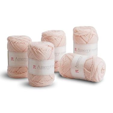 Imagem de Conjunto de 5 novelos Hamanaka Amerry, peso médio, 70% lã merino da Nova Zelândia, 30% mistura acrílica, fio macio e fácil de tricotar para tricô e crochê, feito no Japão (Col. 56)