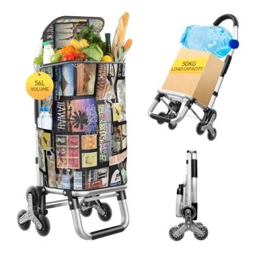 Imagem de Carrinho de compras 3 em 1 resistente, carrinho de mão dobrável com 6 rodas, carrinho de compras de 50 kg, carrinho utilitário portátil, bolsa impermeável para movimento, acampamento