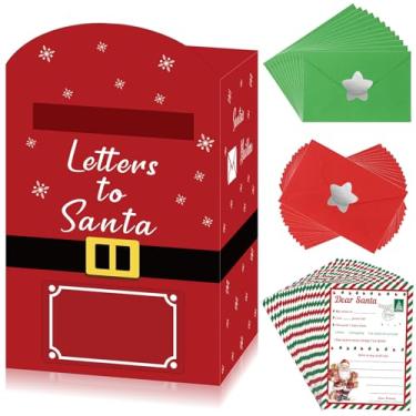 Imagem de Gersoniel Kit de cartas de Natal para o Papai Noel, caixa de correio de Natal, conjunto de 24 envelopes, letras de Papai Noel, adesivos de estrela, papelão, faça você mesmo, entrega no polo norte para