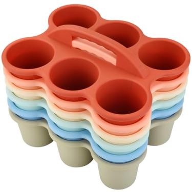 Imagem de ALINK Pacote com 6 cestas de armazenamento para sala de aula com alça, suporte de plástico para copos para bebidas, 6 compartimentos para crianças, mesa, escritório, artes, artesanato, giz de cera