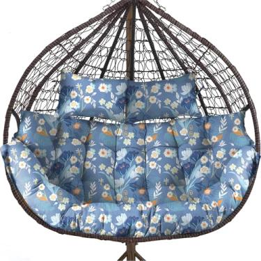 Imagem de DANGHOOGY Almofadas de cadeira de ovo duplo para ambientes externos, almofada de substituição de cadeira de ovo de vime impermeável, almofada de cadeira suspensa espessa, 150 x 199 x 17 cm (floral