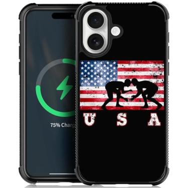 Imagem de CARLOCA Capa para iPhone lzqpa compatível com a bandeira dos EUA Magsafe padrão de luta livre para meninas ultra proteção à prova de choque silicone macio TPU antiderrapante traseira