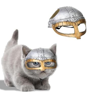 Imagem de flashtoss Máscara de gato, fantasia de cavaleiro medieval, chapéu cosplay de gato, cosplay de animal de estimação engraçado para Halloween e sessões de fotos (grande)