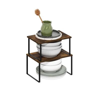Imagem de Furinno Ravel Prateleiras de balcão de cozinha empilháveis expansíveis multiuso, conjunto de 2, pinheiro âmbar/preto