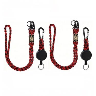 Imagem de 4 peças de cordão de corda de paraquedas resistente 550 - preto e vermelho, cordão de paraquedas trançado chaveiro com bandeira dos EUA para uso ao ar livre, câmera, chaves