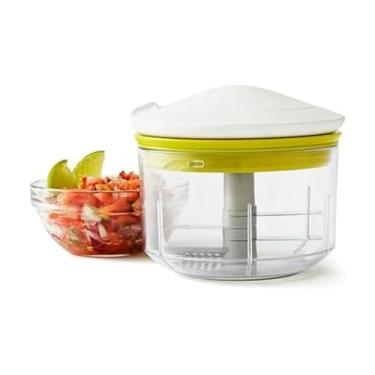 Imagem de Chef'n Cortador e processador manual de alimentos VeggiChop movido à mão, corta legumes, cebolas, pimentões, nozes para salsa, guacamole, homus – branco