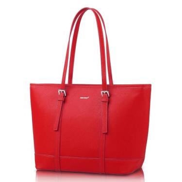 Imagem de TANTOMI Bolsa feminina de couro vegano, bolsa de ombro grande à prova d'água para viagens, Vermelho