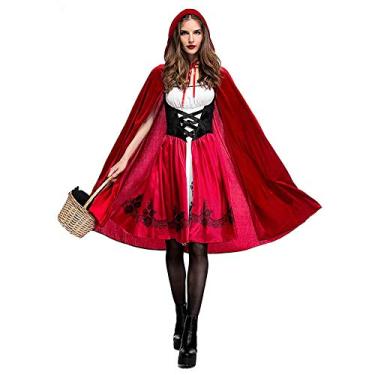 Imagem de Little Red Riding Hood Costume for Women Girls Halloween Cosplay Adult Velvet Cape Cloak Story Book Fairy Tale Gothic Corset Skirt Fancy Dress Up Themed Party Outfit Christmas Costumes Red Small