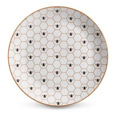 Imagem de Prato Sobremesa de Cerâmica Abelha Dourada 20 cm Unidade - Scalla