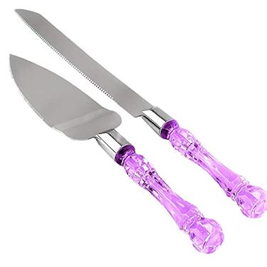 Imagem de LUSHIG Cake Server and Knife Set, Cake Knife and Server with Stainless Steel Blades and Purple Tint Acrylic Faux Crystal Handle, Cake Knives for Wedding, Bridal Shower, Anniversary, Birthday