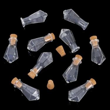 Imagem de 10 frascos de vidro de cone de 3,15 x 1,55 cm (1,24 x 0,61 polegadas) Recipientes de contas com rolha de cortiça Garrafa de desejos para embalagem de armazenamento de contas, faça você mesmo