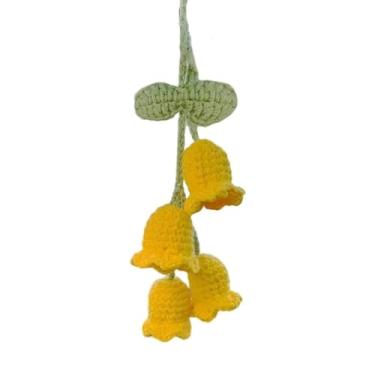 Imagem de Chaveiro de crochê orquídea amarelo em forma de sino, presente para carro, espelho retrovisor, pingente de carro, decoração de interiores, acessório de mochila para mulheres