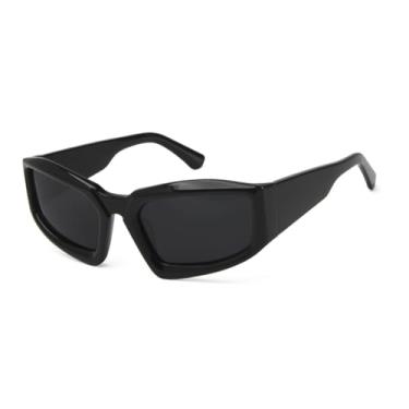 Imagem de HCHES Óculos de sol esportivos de acetato com armação angular masculino, polarizados, para dirigir, UV400, Punk (preto e cinza)