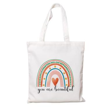 Imagem de Linda bolsa de lona – You are Beautiful, bolsas de viagem de fim de semana para meninas, sacola reutilizável de compras de algodão, bolsa de viagem, presentes de aniversário para irmãs e amigas