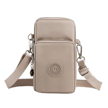 Imagem de Bolsa tiracolo pequena para mulheres - Bolsas de telefone com alça transversal - Bolsa de braço de nylon leve para essenciais cáqui pequeno
