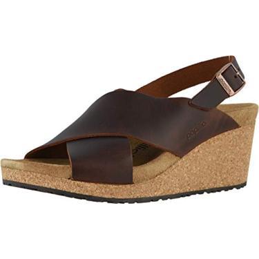 Imagem de Sandália anabela feminina Samira Birkenstock, Cognac Leather, 7-7.5 Narrow