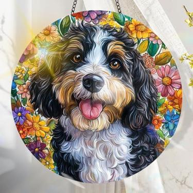 Imagem de Apanhador solar de acrílico colorido, decoração de janela suspensa para cães com design de vitral impresso, apanhador de sol, arte de parede de arco-íris, ideia de presente e ornamento de jardim, uso