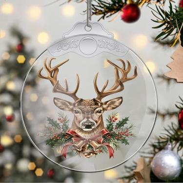 Imagem de Enfeites de Natal para pendurar em cristal de alce, enfeites de árvore de Natal feitos à mão, decoração de carro e casa - presentes de Natal, decoração de artesanato em acrílico, ideias de troca de