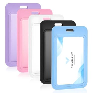 Imagem de Suporte de crachá deslizante, 5 peças, porta-crachá de identificação deslizante com janela transparente, capa de plástico rígido vertical que protege cartões de crédito, cartões de crédito verticais