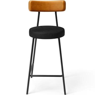 Imagem de Banqueta Baixa Cozinha Sala Jantar Bancada Milão L02 Couríssimo Whisky Preto - Lyam Decor