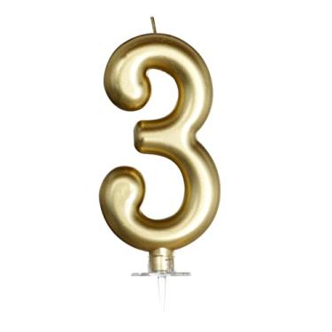Imagem de Vela dourada número 3 de aniversário, decorações de aniversário douradas, velas para topo de bolo, decoração de festa, comemorações de aniversário e formatura