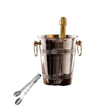 Imagem de Balde de gelo de aço inoxidável bicamada preservação do calor isolamento frio bonito KTV champanhe vinho tinto cerveja gelo bloco de gelo balde comercial (prateado, brincos de ouro)