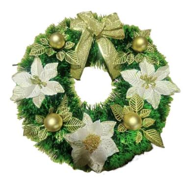 Imagem de Guirlanda Natalina25-40 Cm De Natal Decorativa Para Porta Com Flores Vermelhas Douradas Decoração Natal Decoração Equipado com pequenas bolas(DECORADA RF9151 40CM - OURO)