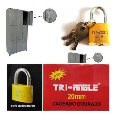 Imagem de Cadeado 20mm Com 3 Chaves Tri-Angle Dourado Malas Correntes Armários