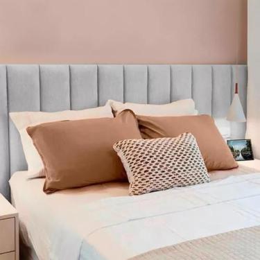 Imagem de Cabeceira para Cama Box Casal Estofada Madri 1.40m Suede Cinza Claro -