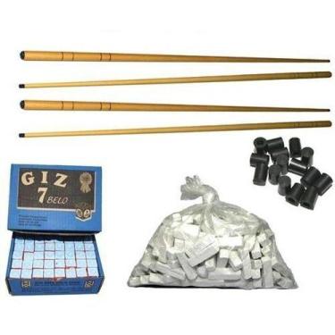 Imagem de Kit 4 Taco 1,30+ 144 Giz Azul+ Kg Branco+ 20 Ponteira Sinuca - Tacolan