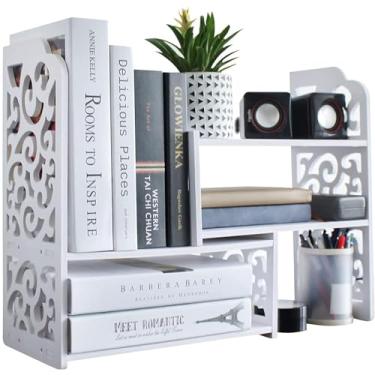 Imagem de Estante de mesa de computador de madeira maciça - Prateleira organizadora de mesa multiuso, estante de mesa, prateleira compacta de bancada, para casa, dormitório, material de escritório