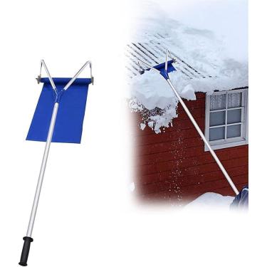 Imagem de JYXYXSCP Pá de neve, pás de neve, ancinho de neve de 6 metros, ferramenta de neve para telhado com rodas de 2,9 polegadas e mastro telescópico, ancinho de remoção de neve para telhado inclinado