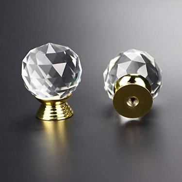 Imagem de 3FLQOOPP 30-40 mm Design em forma de diamante puxadores de vidro de cristal kit de puxador de gaveta de armário puxadores de porta de armário ferragens - (Cor: base prata/tamanho: 40 mm) (base dourada
