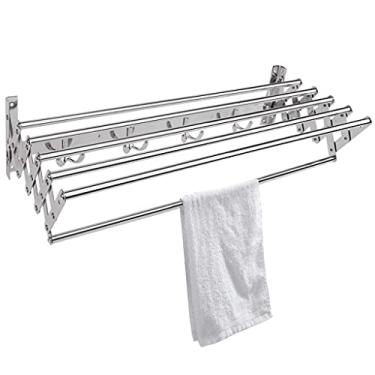 Imagem de EESCZVGBDX Estante de secagem extensível dobrável para montagem na parede, arejador, roupas, toalheiro, bar, banheiro, retrátil, economia de espaço, varal, roupas, cavalo, elegante, leve