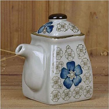 Imagem de Garrafa dispensadora de azeite de oliva, garrafa de óleo de cerâmica, dispensador de vinagre/molho de soja, frasco pequeno vintage à prova de vazamento, dispensador de condimentos líquidos Frasco de