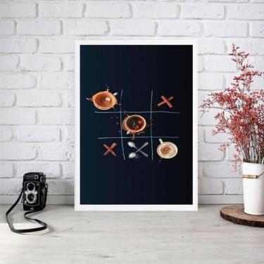 Imagem de Quadro Decorativo Jogo Da Velha Café 24X18Cm Madeira Branca - Quadros 