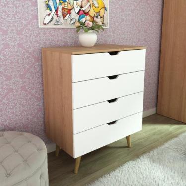Imagem de Cômoda de 68x92,5cm com 4 Gavetas e Pé Cônico - TecnoMobili, Amêndoa/B