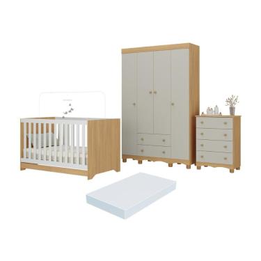 Imagem de Quarto de Bebê Completo com Berço Americano 3 em 1 Colchão Incluso Dengo Multimóveis MP4604