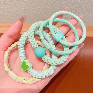 Imagem de Conjunto de 5 peças de laços de cabelo para mulheres meninas faixa elástica moda corda de cabelo acessórios de cabelo multicoloridas decoração de presente (verde)