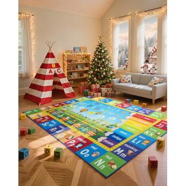 Imagem de Unirea 5x7 Kids Rug for Playroom Bedroom Classroom, Washable Educational Play Mat with ABC Alphabet, Numbers, Animals for Living Room, Nursery, Colorful Learning Carpet for Toddlers, Rainbow