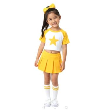 Imagem de Total 2550 Vestido infantil para meninas fantasia de líder de torcida uniforme de líder de torcida manga estrela de Halloween (ouro amarelo/branco, 2GG)