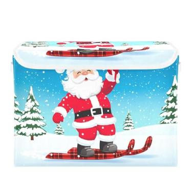 Imagem de SEHANY Cestas de armazenamento de Papai Noel de Natal com tampas, organizador de caixas de armazenamento de tecido para armário de roupas, cobertor de escritório, berçário, 42 x 32 x 30 cm