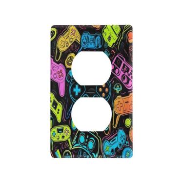 Imagem de Blueangle Placa de parede colorida para controladores de videogame duplex, tamanho padrão, placas de cobertura de tomada elétrica de 1 gangue para decoração de quarto de escritório em casa, 4,53 x