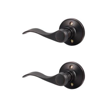 Imagem de Probrico Maçanetas de porta falsas, maçaneta de porta falsa interior bronze polido a óleo para armário de corredor, maçaneta de porta canhota sem giro, estilo ondulado, pacote com 2